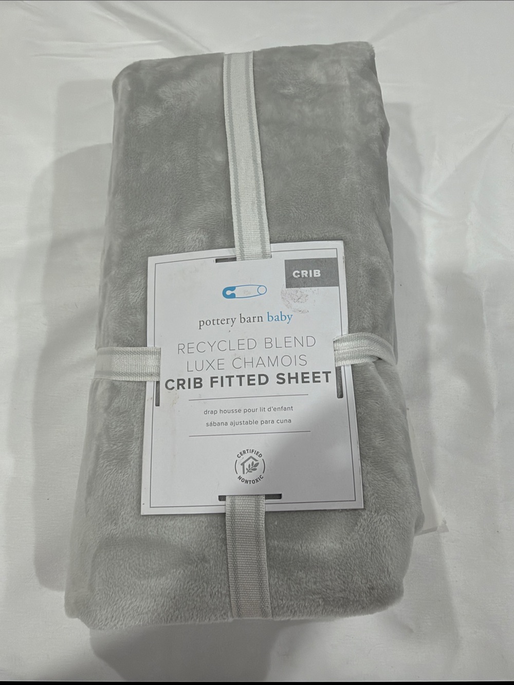 Pottery Barn Baby Luxe Chamois Crib Fitted Sheet - Light Gray